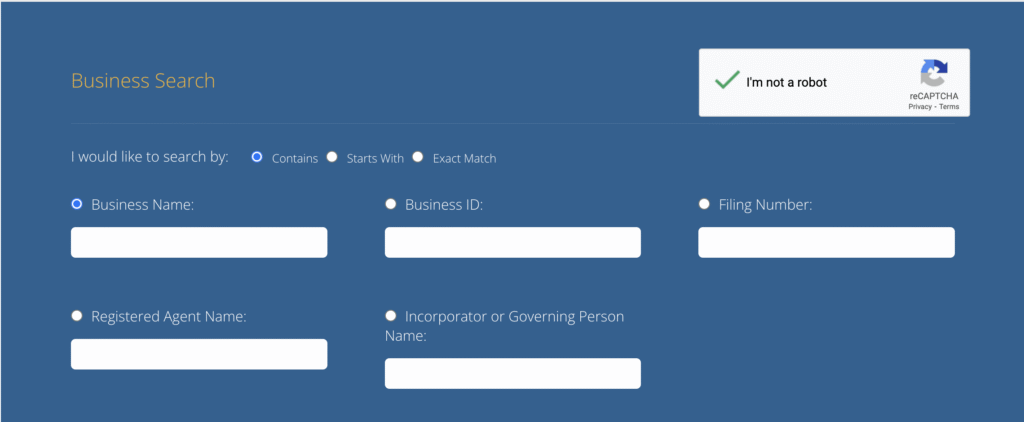 Search by Business Name, File Number, or Registered Agent